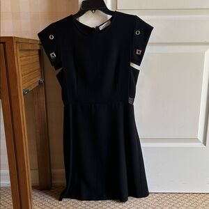 Sandro Black Mini Dress with Eyelet Cutouts and silver hardware details 4